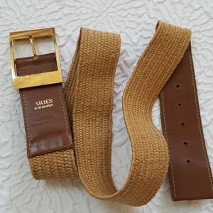 Aries Brown Leather natural woven stretch belt